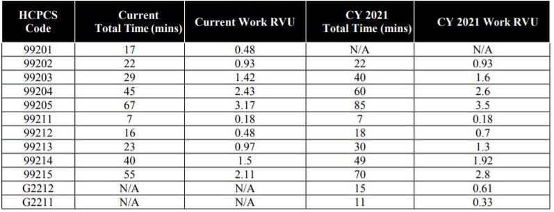 Summary of Codes and Work RVUs Finalized in the CY 2020 PFS Final Rule for CY 2021